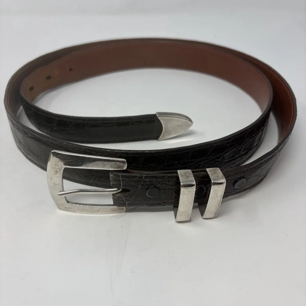 Rippel & Company Real Crocodile Leather Belt Solid Silver 925 Buckle USA Size 45