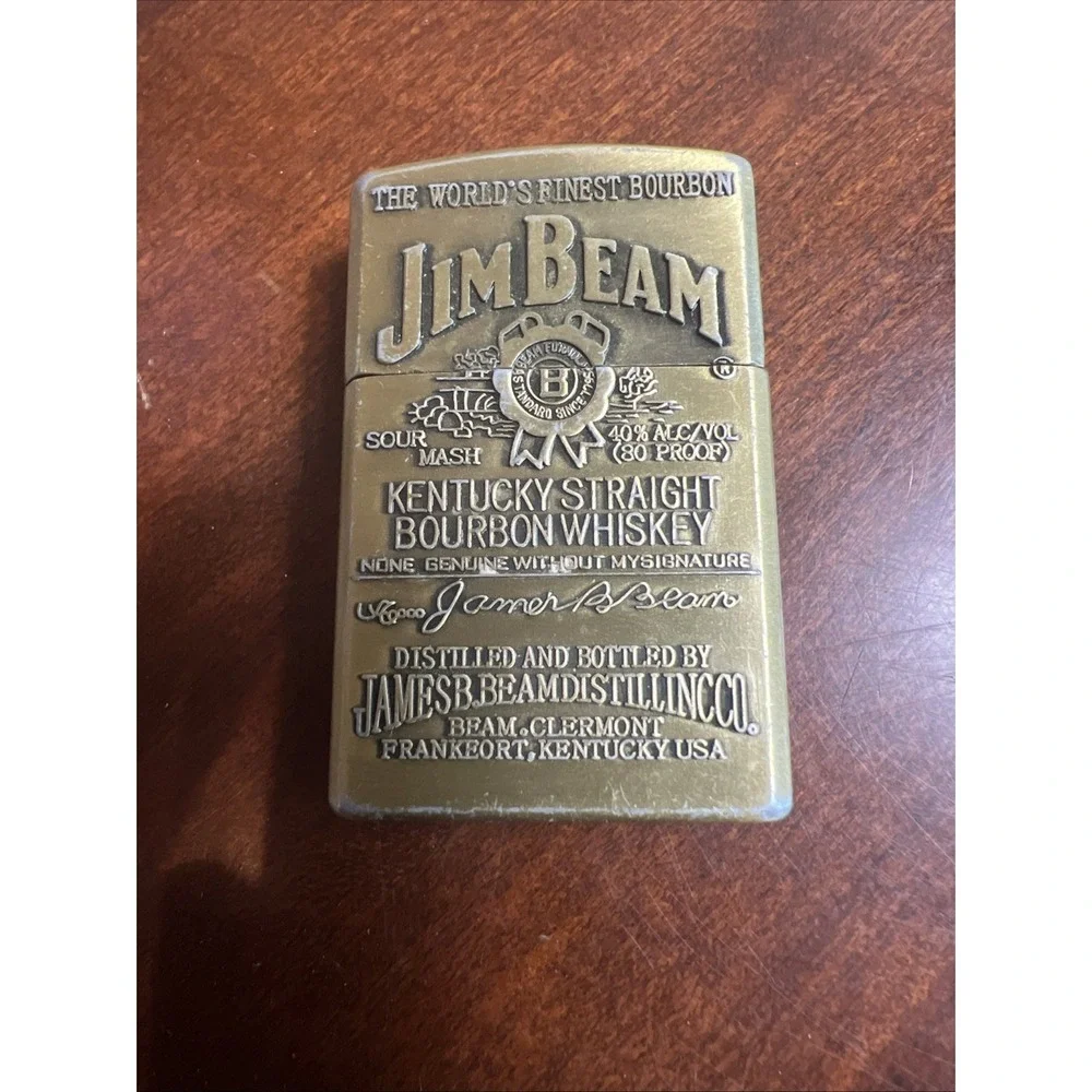 SOLID‎ BRASS CIGARETTE LIGHTER JIM BEAM BOURBON WHISKEY LOGO Vtg