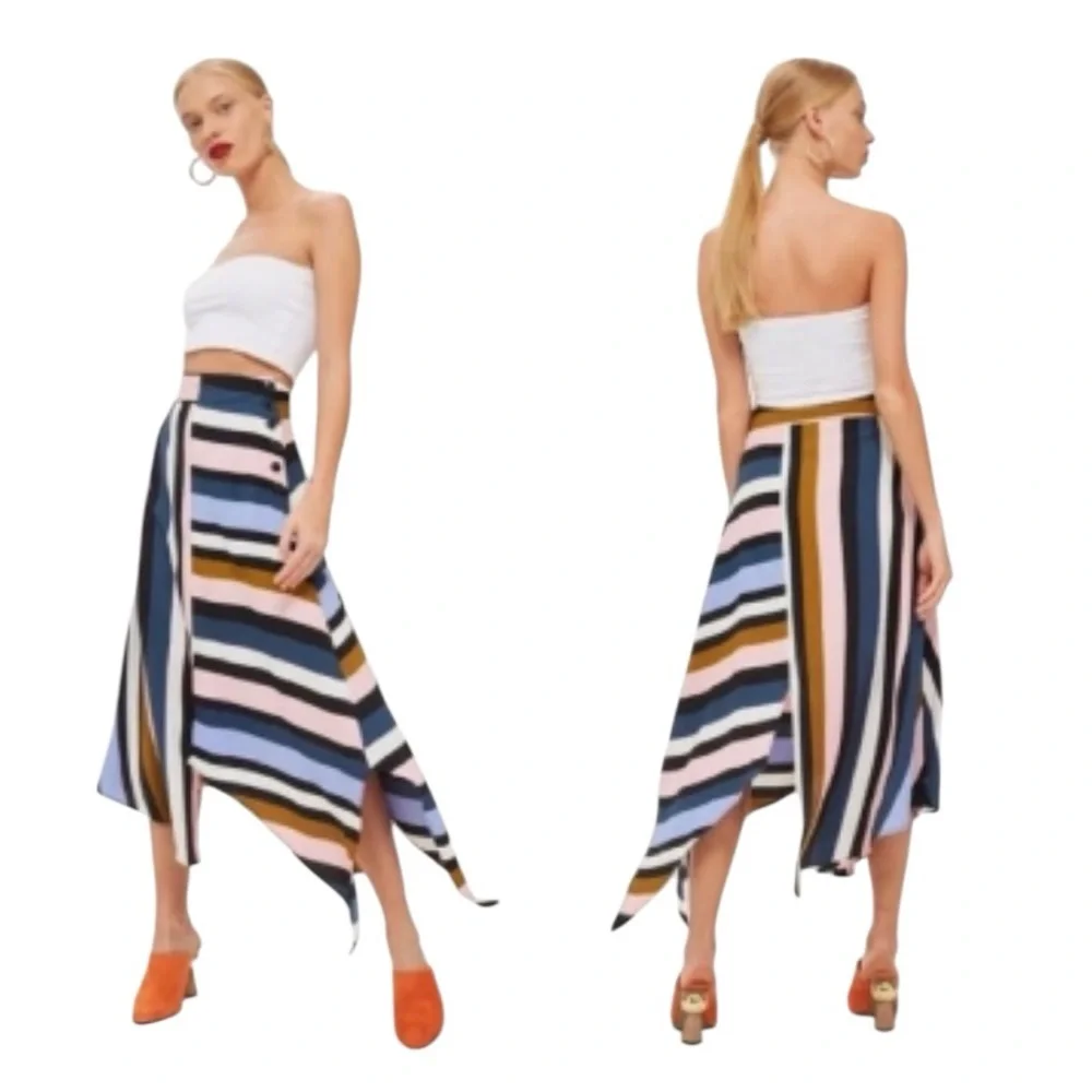 Top Shop Stripe Asymmetric Midi Skirt Size 2 Retro‎ Bohemian Whimsigoth Mod