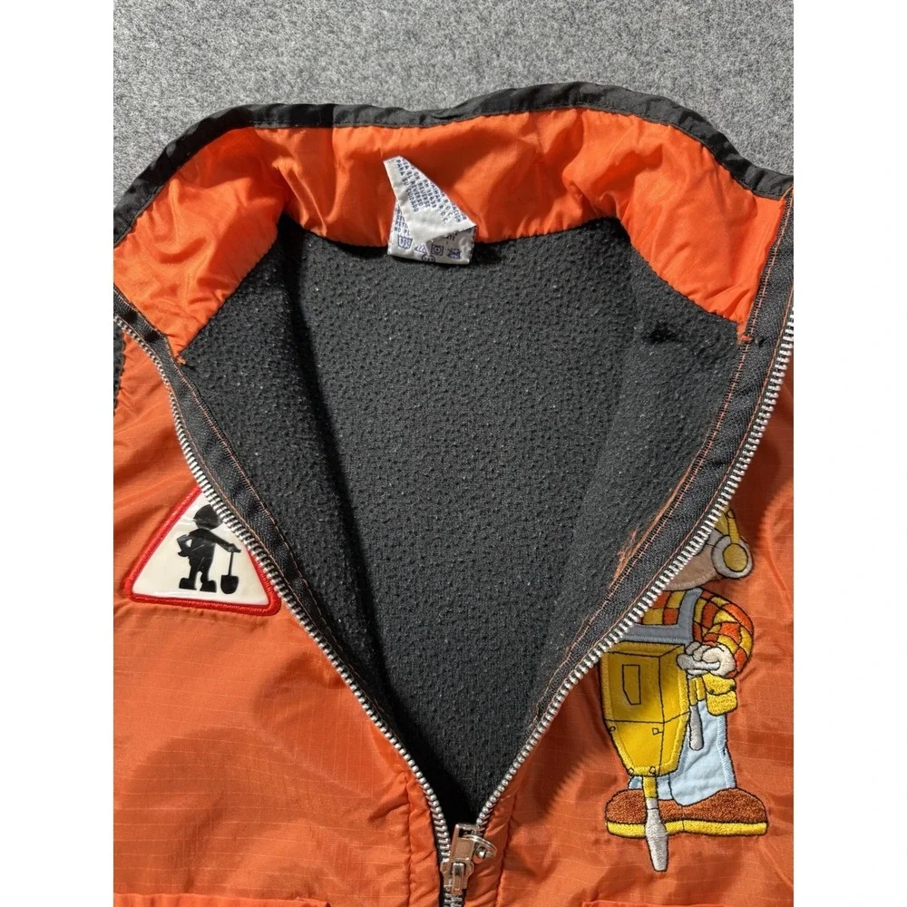 Vintage Y2K Bob The Builder Orange Construction Vest 5 Blue Fleece Interior Rare