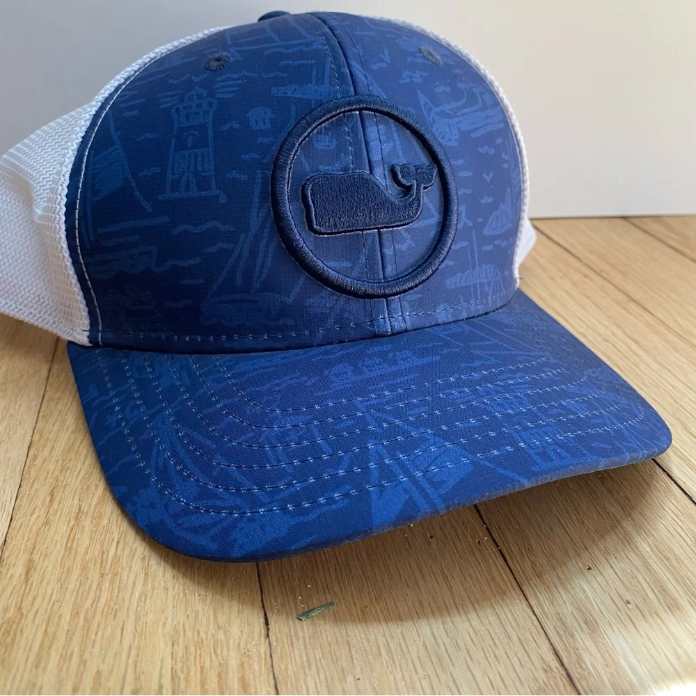 Vineyard Vines Hat Blue White Whale Logo Adjustable Mesh Baseball Cap Unisex EUC