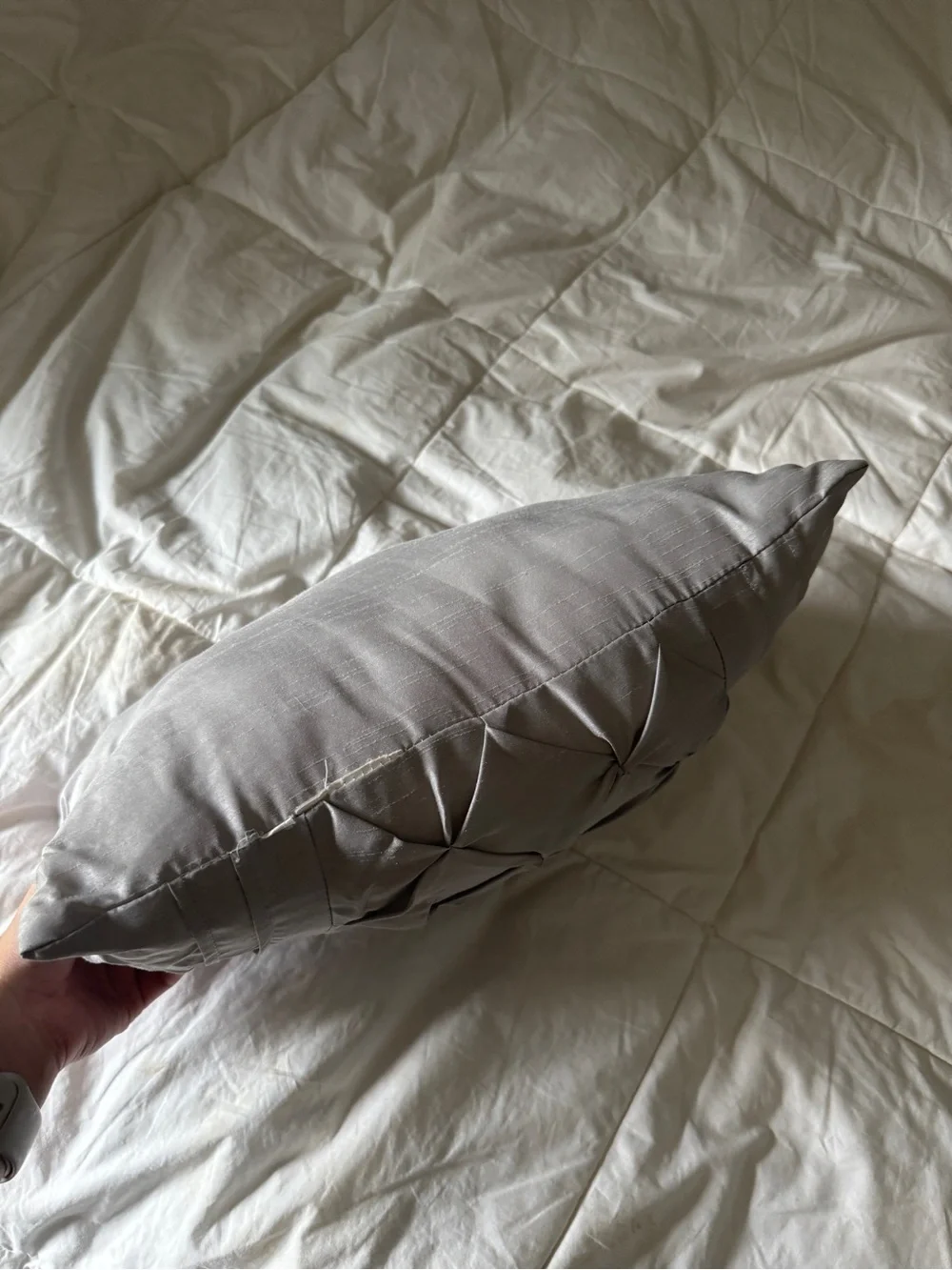 Elegant Silver Grey Pintuck Decorative Lumbar Pillow - 16