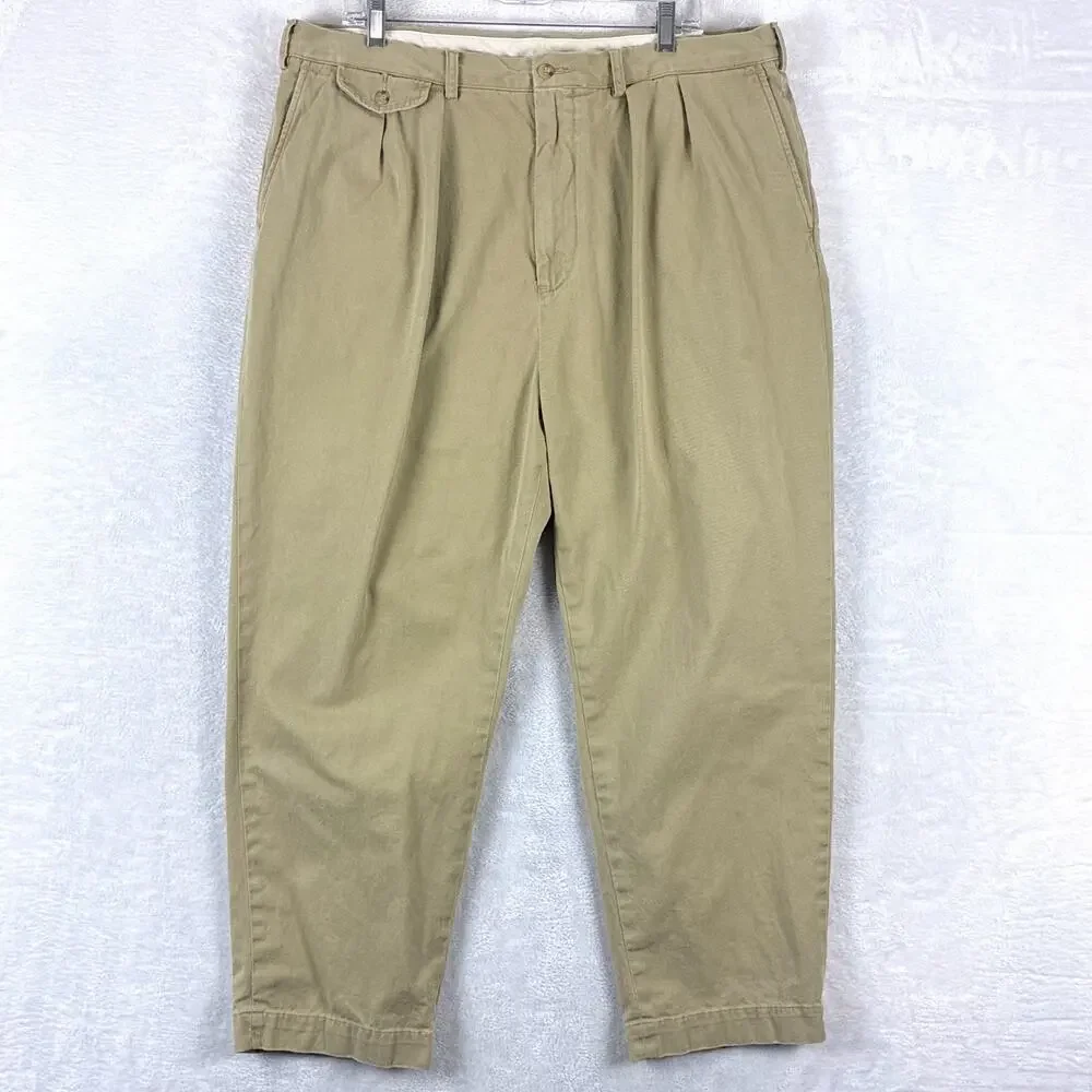Polo Ralph Lauren Pants Men 38x31 Beige Twill Field Chino Pleated Preppy Classic