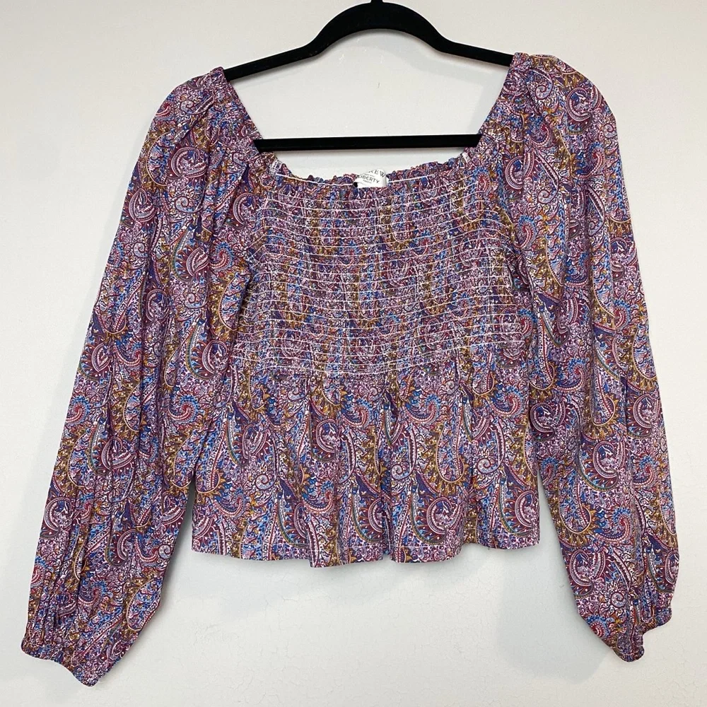 J. Crew Liberty Tropical Prince Paisley Print Smocked Top