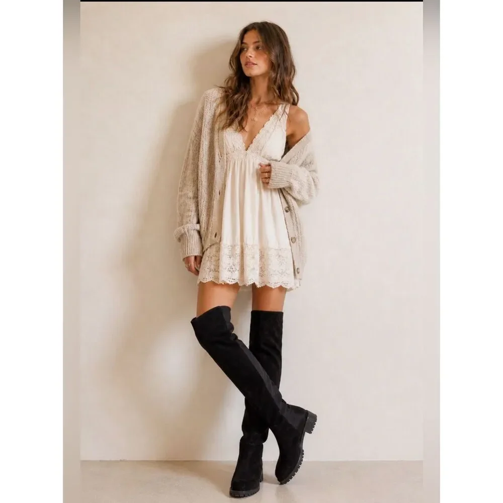 Silence + Noise Over the Knee Suede Lug Sole Boots
