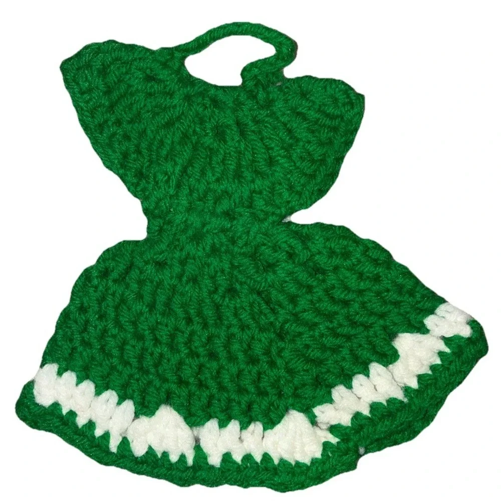 Potholder Crocheted Dress Handmade Crochet Hot Pad Trivet Wall Decor Green NEW