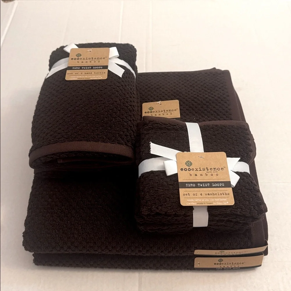 8pc ECOEXISTENCE Bamboo Zero Twist Loops Bath Towel Set-Dark Chocolate-DKCHOC25