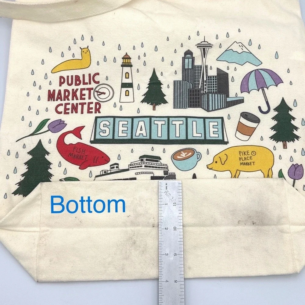 Astoria Gift Co Seattle Public Market Center Canvas Tote Bag Souvenir Cream