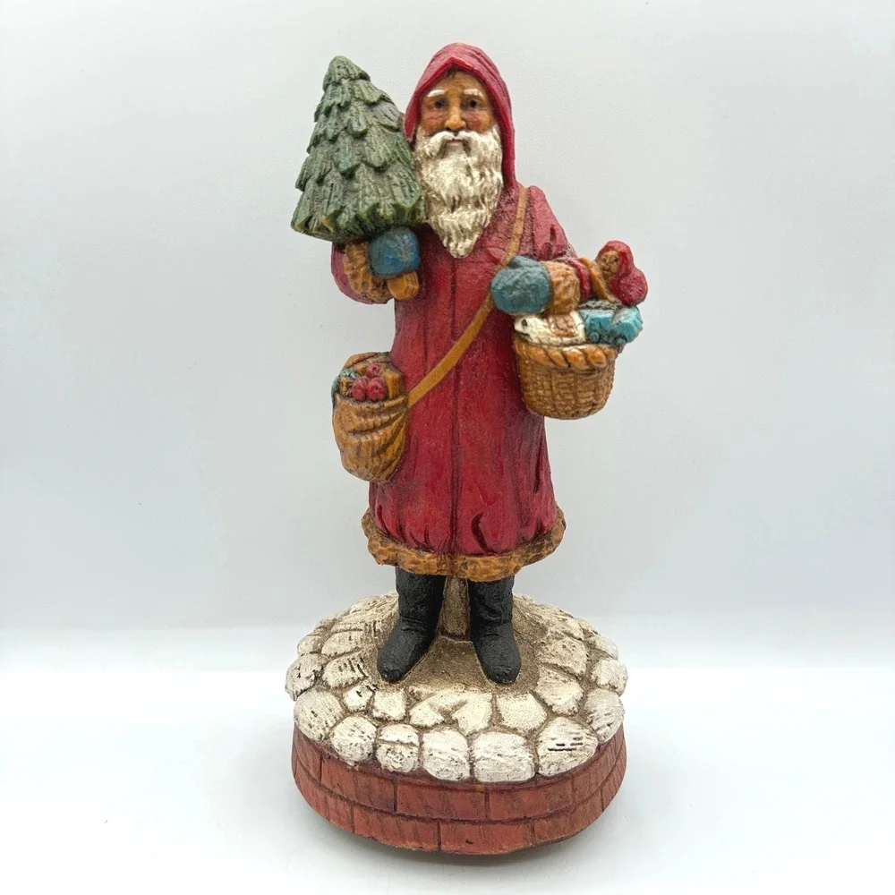 Enesco Musical Figurine Old World Santa 12in Red 1987 Vtg Christmas Victorian