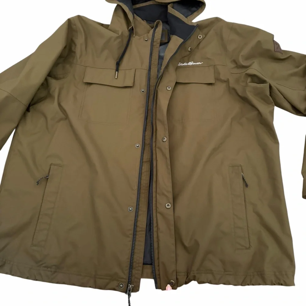 Eddie Bauer Mens Mountain Town Jacket Weatheredge Khaki Green Hooded Waterproof