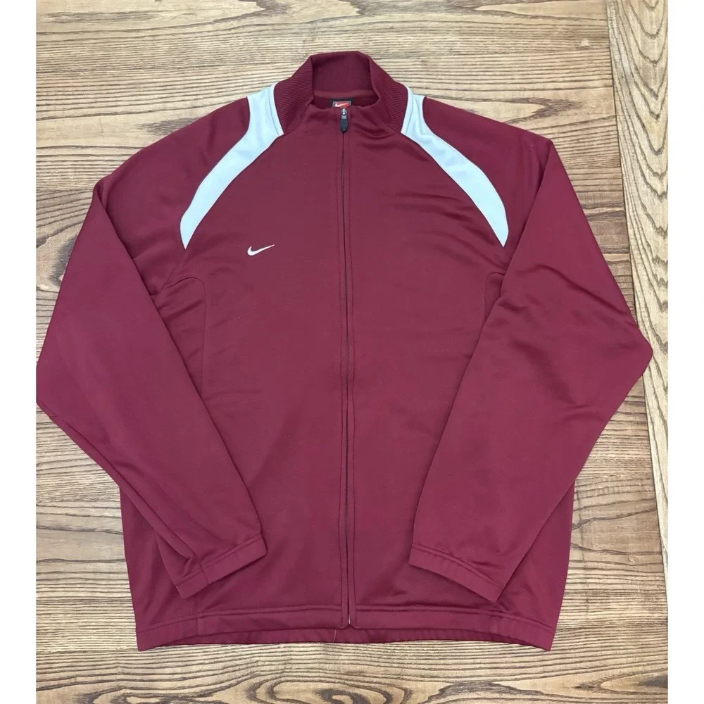 Vintage 90s Y2K Nike Team Men's Large‎ Red/White Full Zip Track Jacket