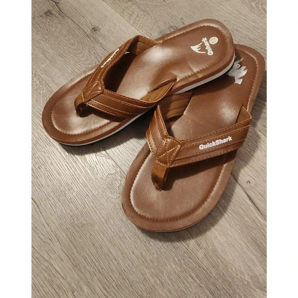 Quickshark Mens Flip Flops Leather‎ Thong Sandals Arch Support Beach Slippers