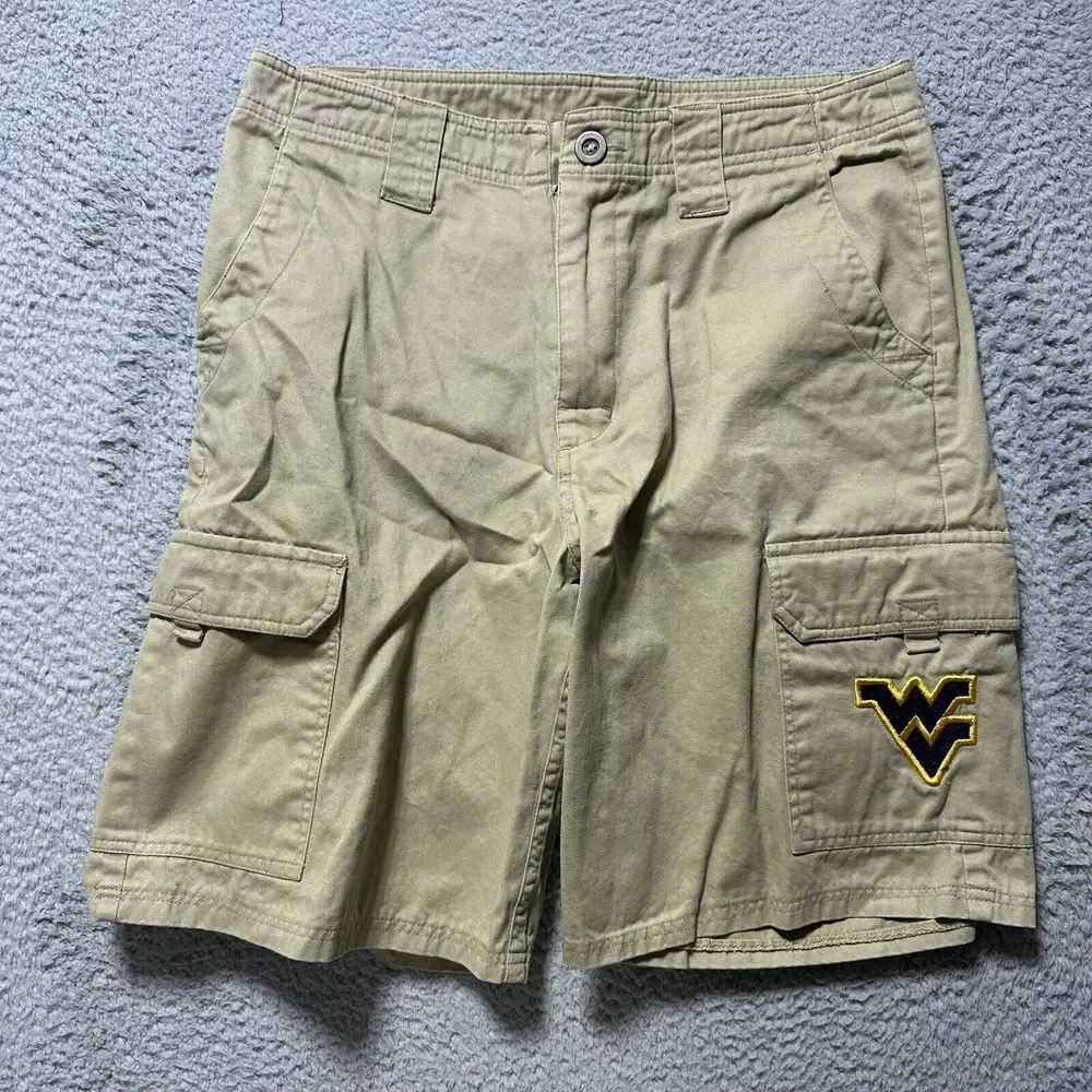 West Virginia Mountaineers Khaki CargoShorts Tan Brown WVU‎ Logo Size 28/30 Dad