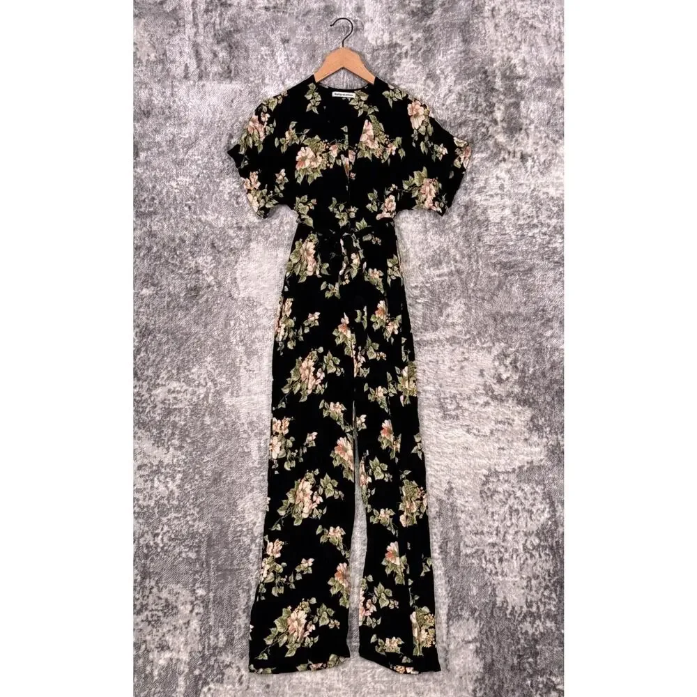 Reformation Jumpsuit 2 Womens Lemongrass Black Floral Crepe
