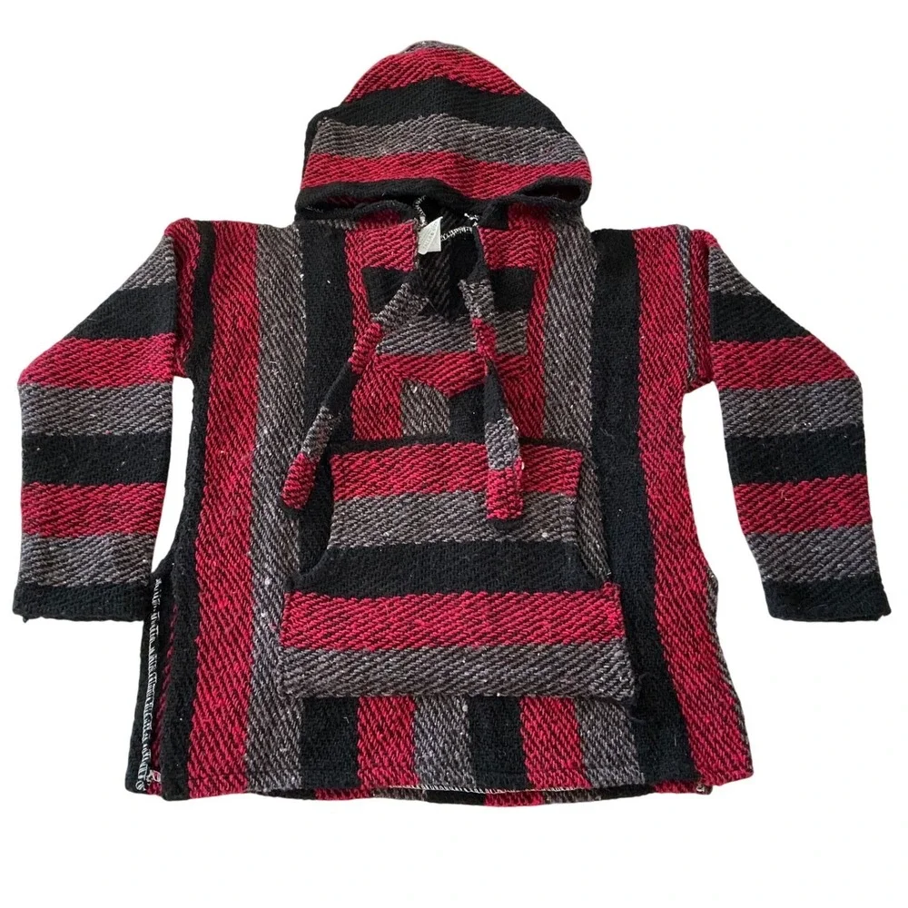 Kids Baja Hoodie Red Black Gray Stripe Pullover Hooded‎ Sweatshirt Size 6