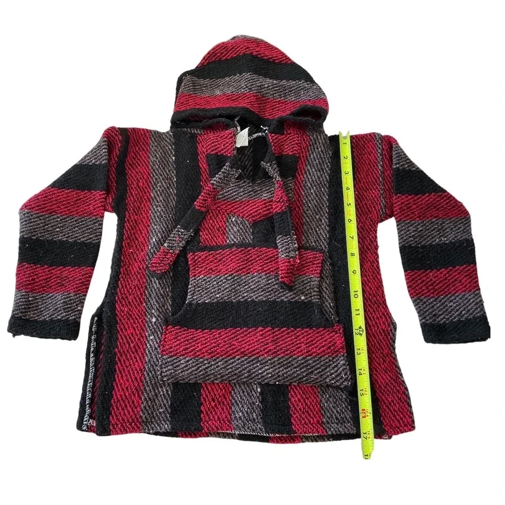 Kids Baja Hoodie Red Black Gray Stripe Pullover Hooded‎ Sweatshirt Size 6
