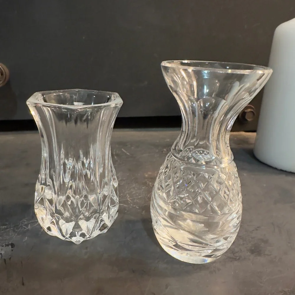 Set of 2 Clear Crystal Glass Bud Vases Small Decorative Accent 4