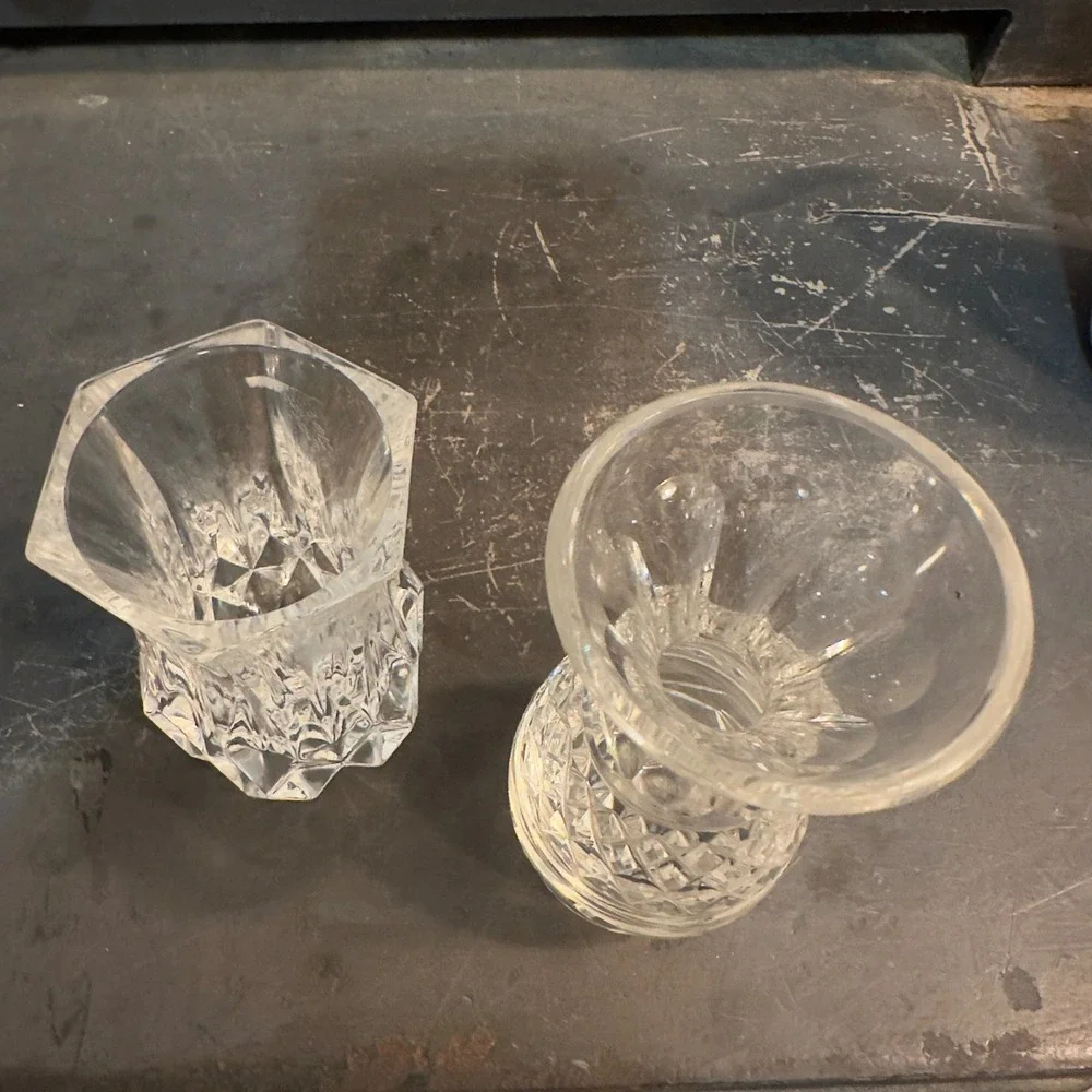 Set of 2 Clear Crystal Glass Bud Vases Small Decorative Accent 4