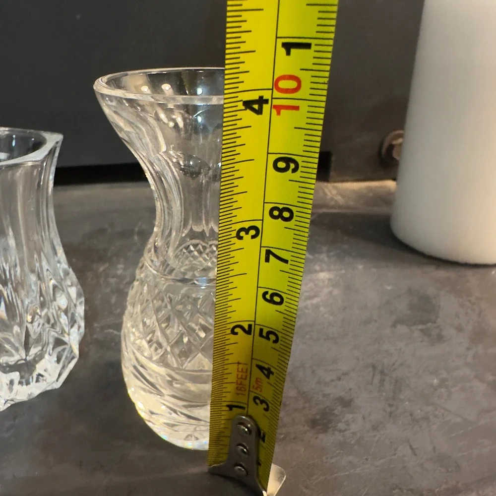 Set of 2 Clear Crystal Glass Bud Vases Small Decorative Accent 4