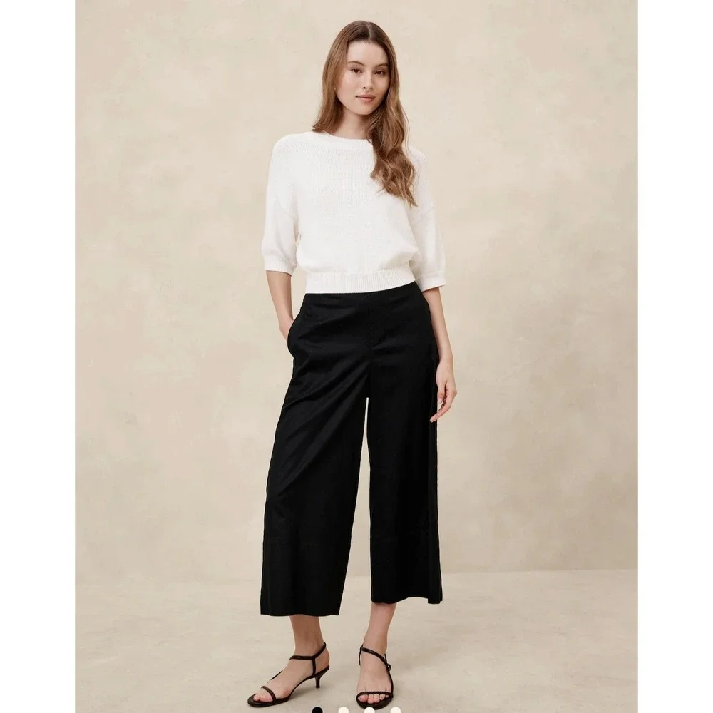 New Banana‎ Republic Pants XL Wide Leg Cropped Easy Linen Blend Flowy Black NWT