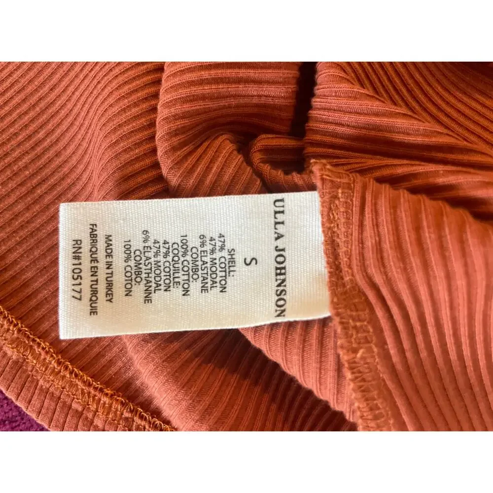 ULLA JOHNSON Koa Ruffle Sleeve Rib Top FEMININE CASUAL Size Small S Terracotta