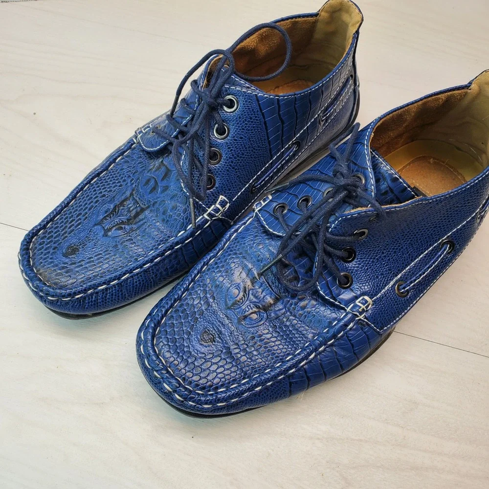 Saminto Laurenzini Mens Blue Crocodile Embossed Leather Size 9.5 Italy