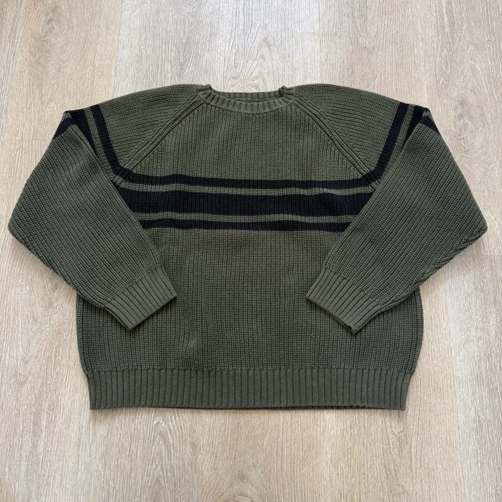 GAP Men's Knit Pullover‎ Sweater XL Green Chunky Crew Neck Fisherman Striped