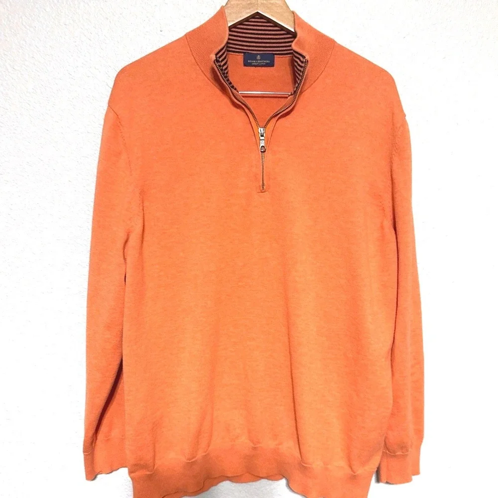 Brooks Brothers Mens XXL 2XL Orange‎ Supima Cotton Quarter Zip Pullover Sweater