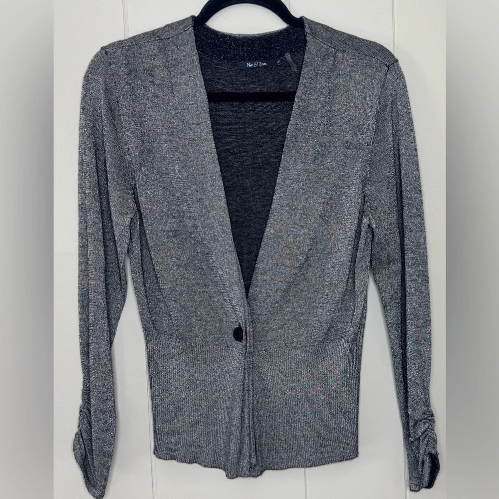 Nic & Zoe Metallic Stretch  One Button Cardigan Sweater Womens Size Large