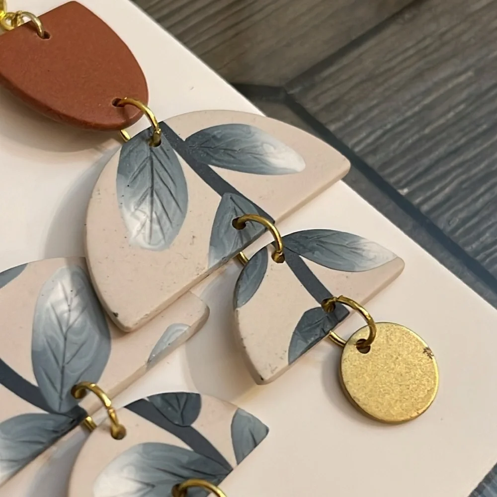 Boutique Style Polymer Clay Geometric Leaf Drop Earrings
