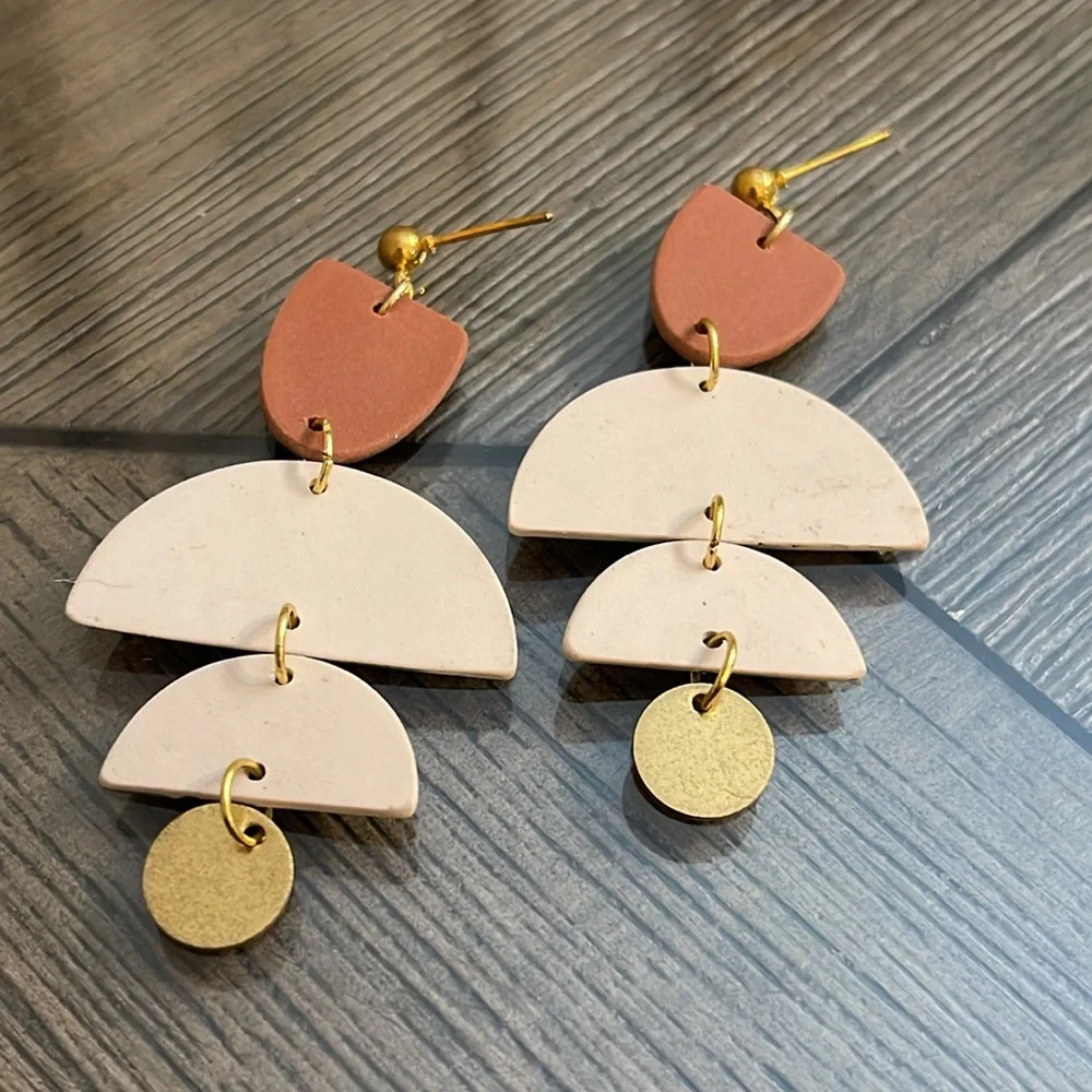 Boutique Style Polymer Clay Geometric Leaf Drop Earrings