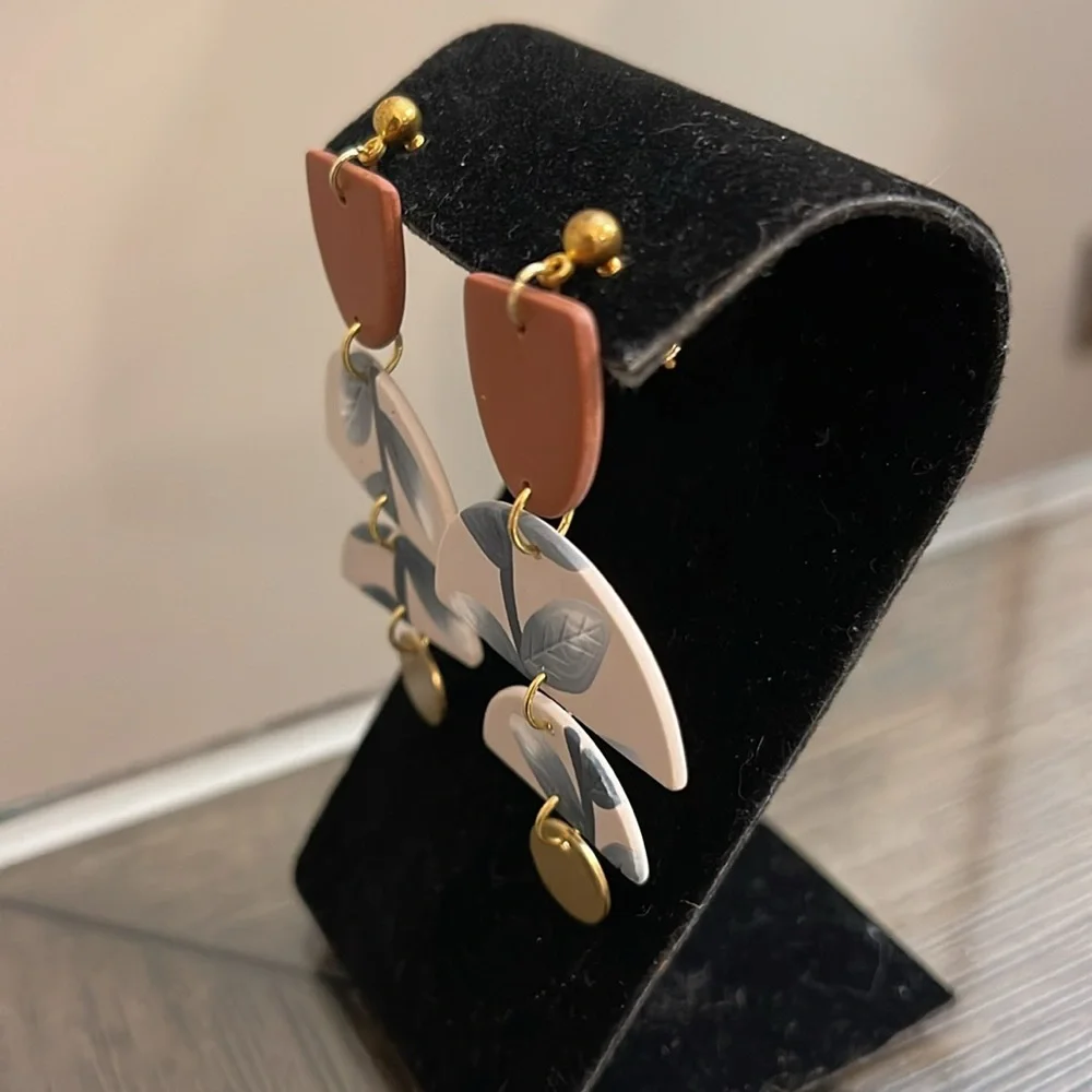 Boutique Style Polymer Clay Geometric Leaf Drop Earrings