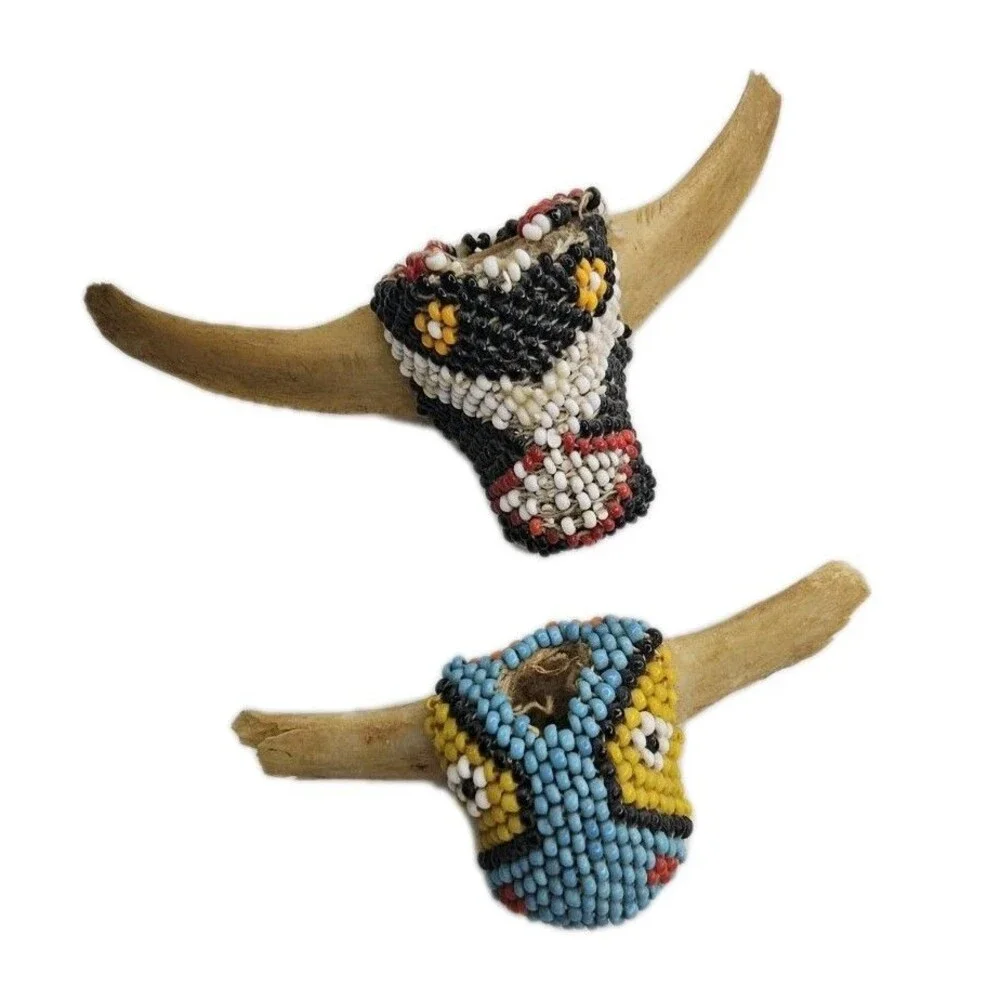 Handmade Beaded Tie Holders Tribal Style Horn Bone