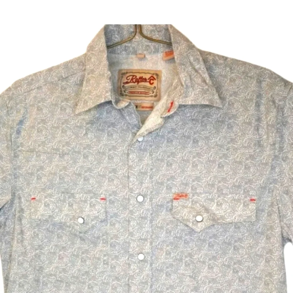 Rafter C Rockabilly Pearl Snap Shirt Men Med Gray Paisley Western Rodeo Cowboy