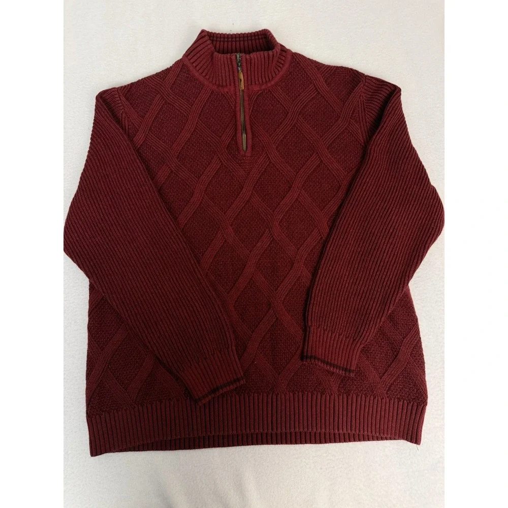Tommy Bahama Desert Diamond 1/4 Zip Heavy Cable‎ Knit Sweater Blue Pullover XL