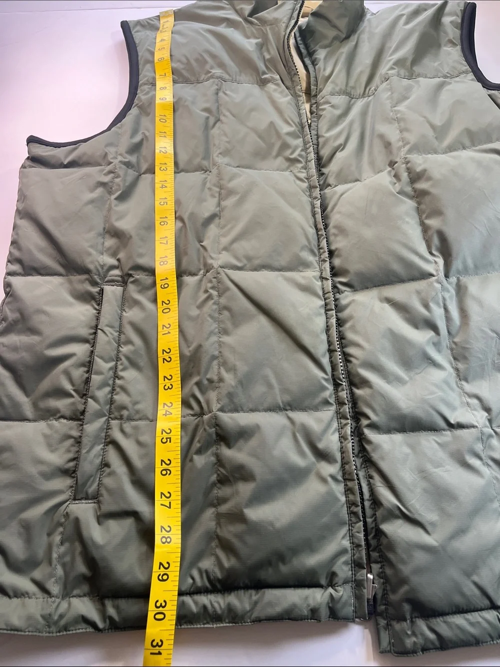 Eddie Bauer Men's Olive Green Goose Down Puffer Vest Sz L Tall
