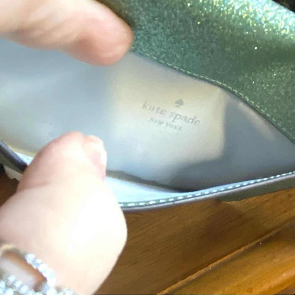 Kate Spade mint Glitter Kenzie medium flap Clutch with wristlet strap NEW IN BOX