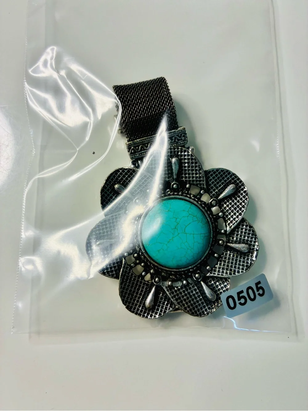 Faux Turquoise Center Floral Silver Bracelet - Women Jewelry Oversized Casual