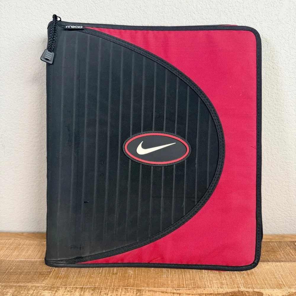 Vintage 90s Nike Trapper Keeper Mead Zipper Binder Unisex Red Black Look‎ Inside