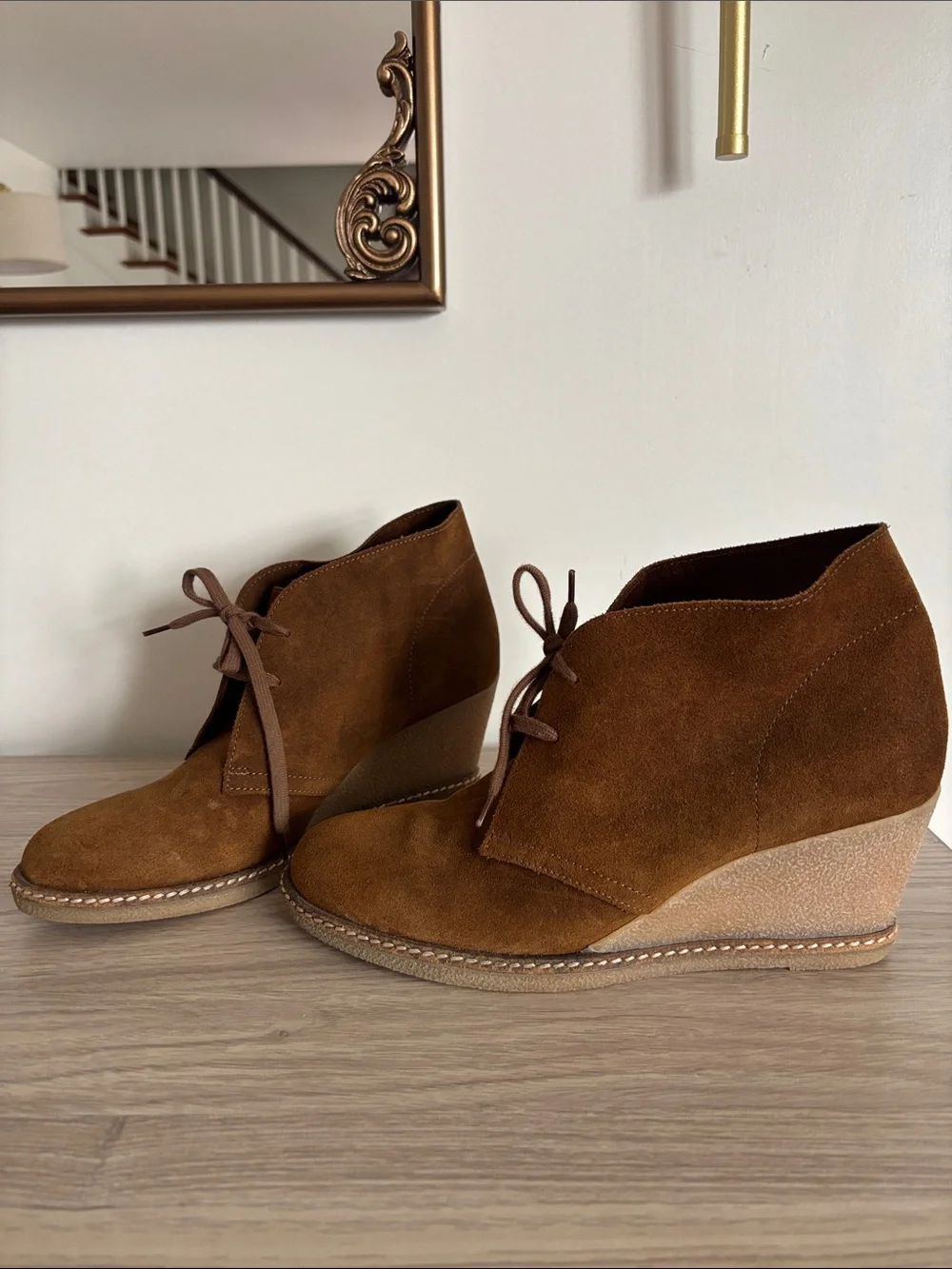 Jcrew“MacAlister” Brown Tan Wedge Chukka Style Ankle Boots Size 10