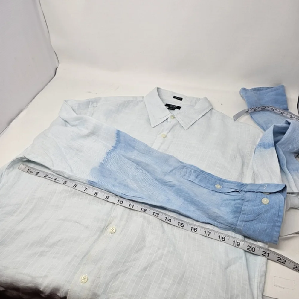J Crew Men's Long Sleeve 100% Linen Shirt Tie-Dye Gradient‎ Blue Design Size L.