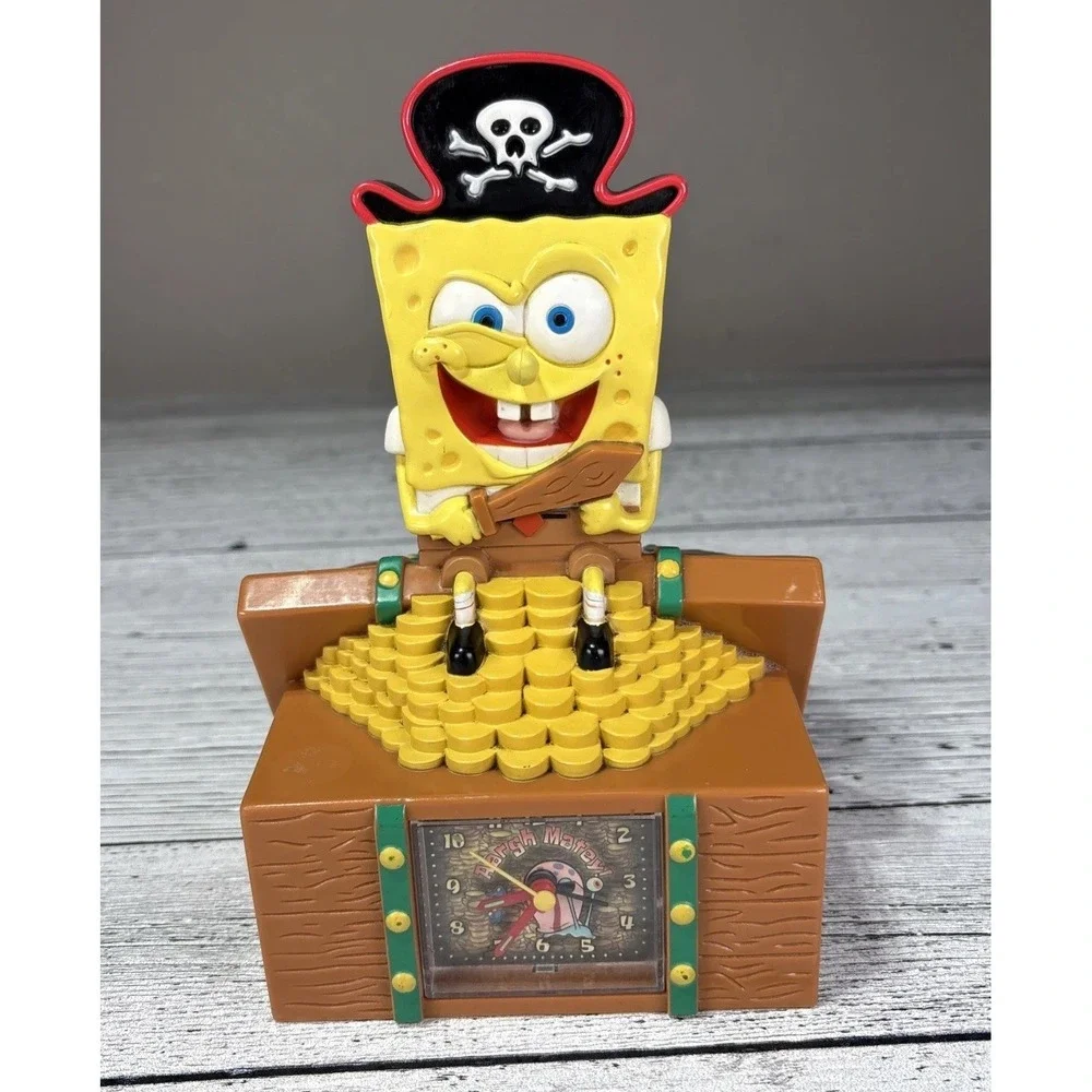 Sponge Bob Square Pants Pirate Alarm Clock & Coin Penny Bank 2006 Viacom