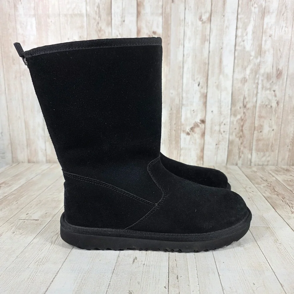 UGG Black Suede Back Zip Mid Calf Winter Boots 1103029K Womens‎ 5.5 Kids 4