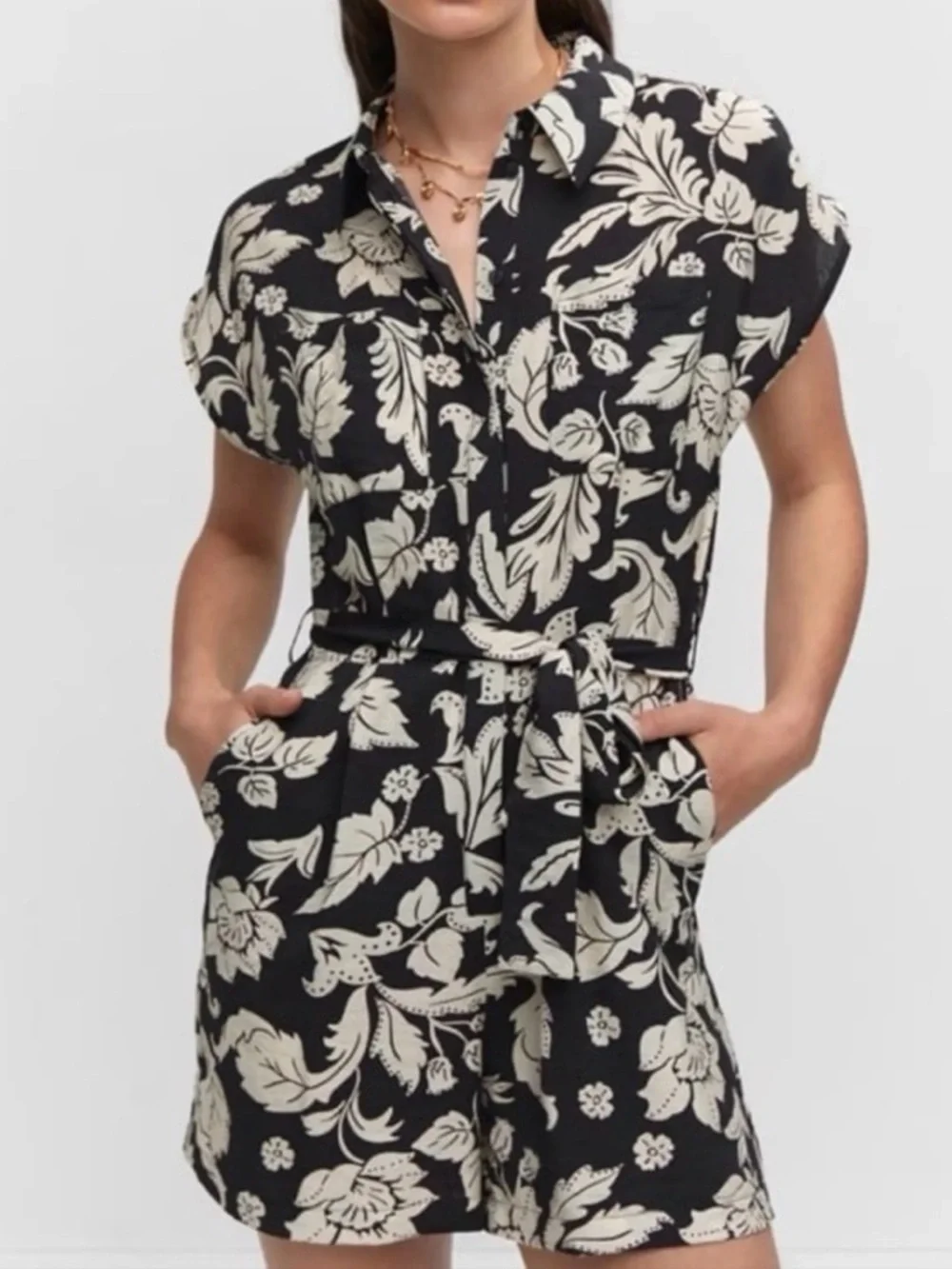 Rachel Zoe Black and White Floral Button Romper