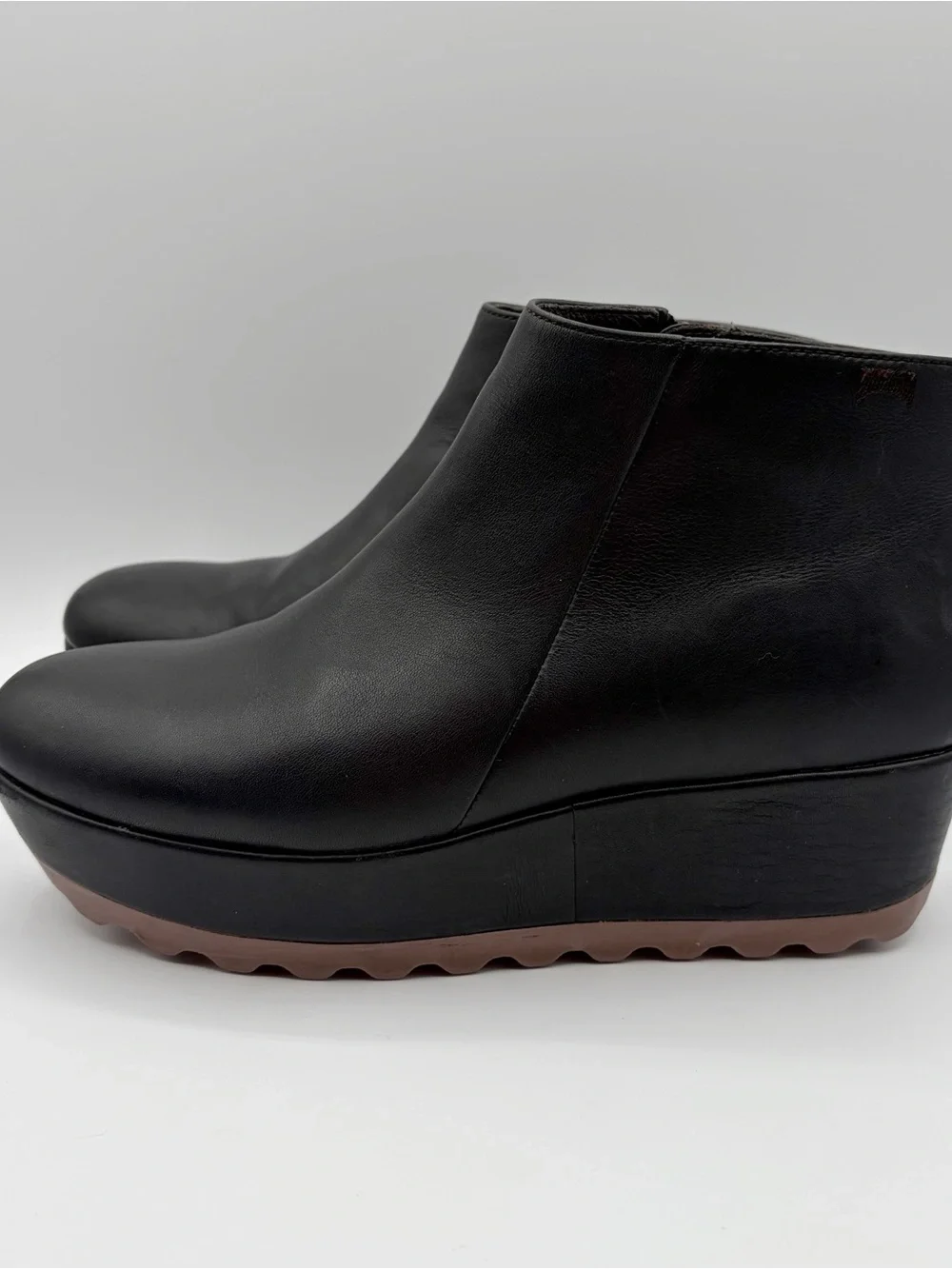 Camper Laika Platform Bootie Black Leather Size 9 EU 39 Ankle Side Zip
