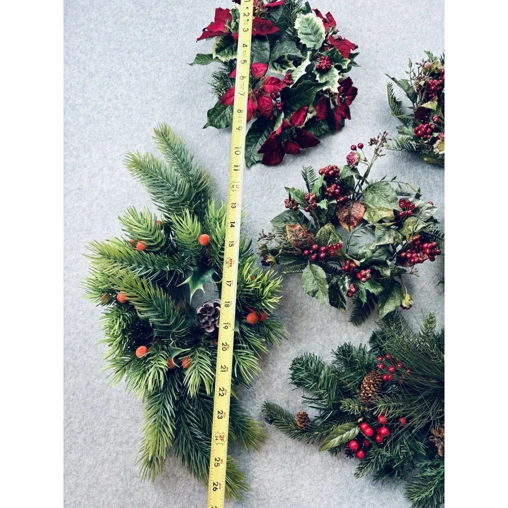 Vintage Lot MCM Plastic Christmas Candle Wreath Rings & Decor -Holly Berries