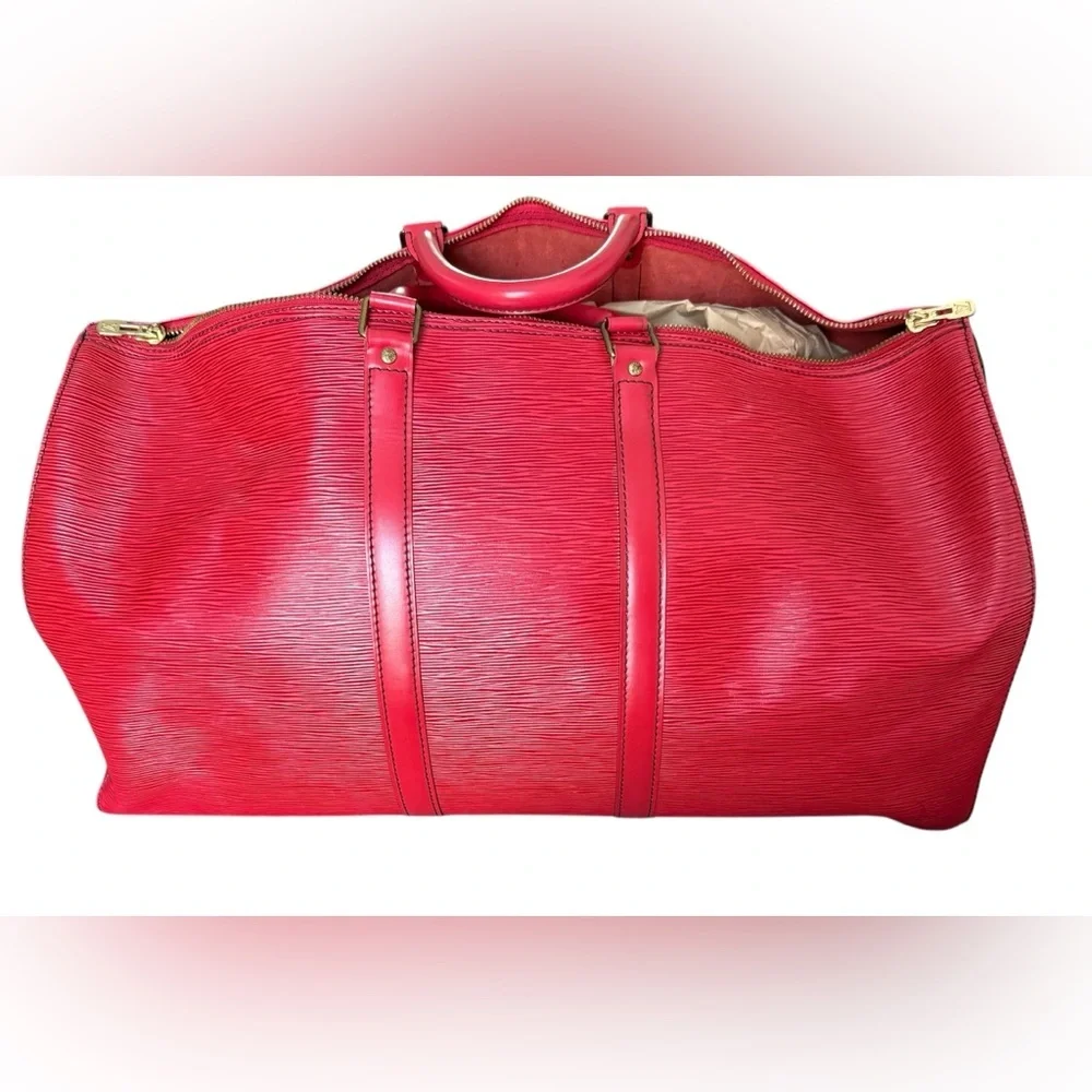 Louis Vuitton vintage red epi leather keepall 55