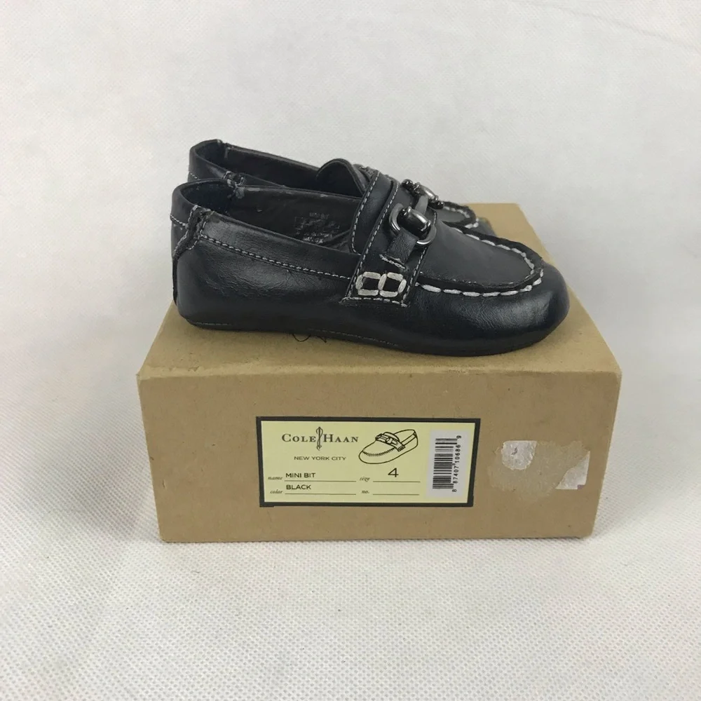 Cole Haan Mini Bit Size 4 Black Baby Boy Dress Shoes Formal Christening Preppy