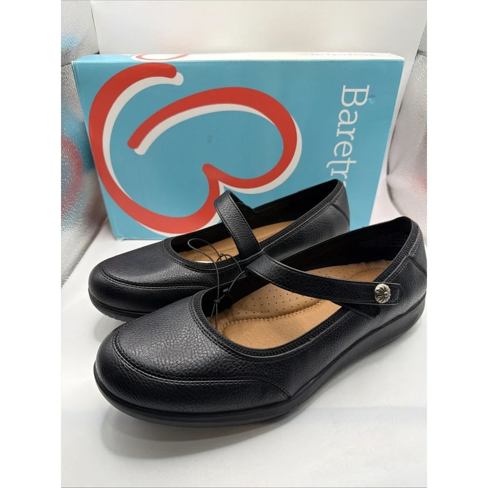 Baretraps Jurnee Flats Women's Black Leather Comfort Hook & Loop. New. Size 10
