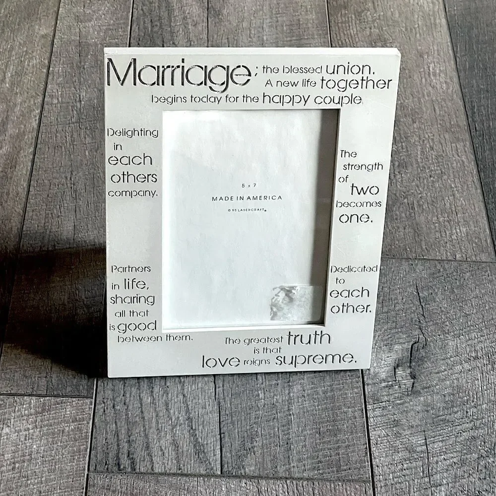 New! Lasercraft, Pearl-White, “Marriage” 5x7, Picture Frame.
